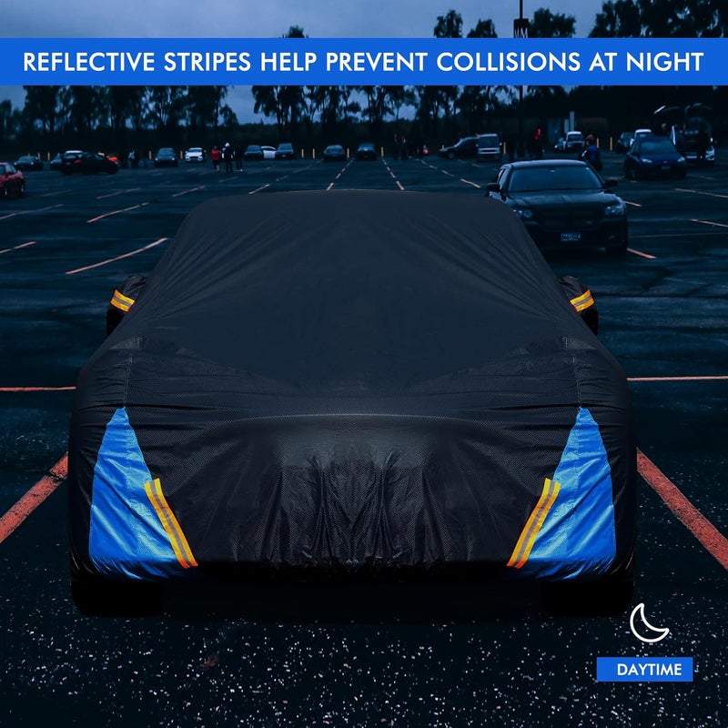 DINGHAO Tesla Model 3 Car Cover Waterproof All Weather, 6 Layers Outdoor Full Exterior Cover Rain Sun UV Snowproof Protection with Zipper Cotton, Mirror Pocket and Charging Port - Image 4